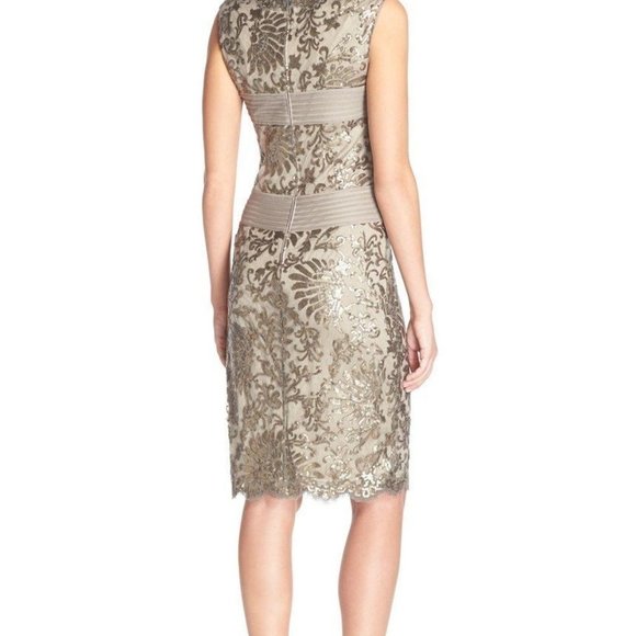 NEW‎ Tadashi Shoji Sequin Lace Sheath Dress Smoked Pearl [ SZ 14 ] - Picture 9 of 9